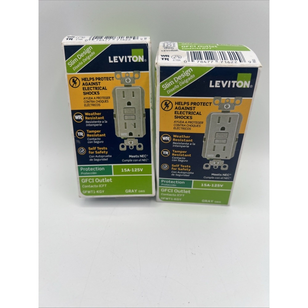 2 Leviton 15A 125V Duplex Self-Test Tamper Weather Resistant GFCI Outlet Gray
